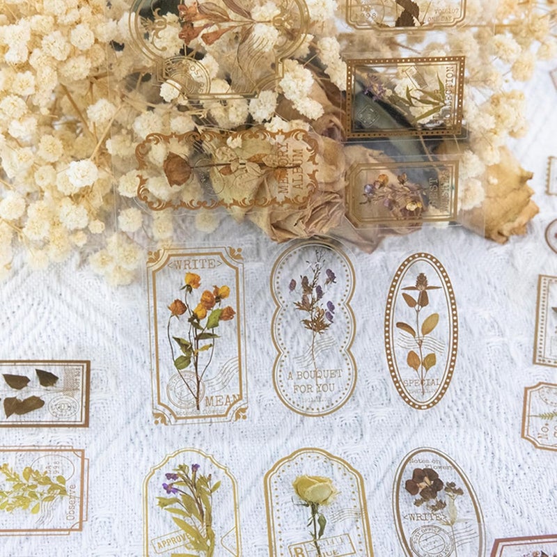 Bomichi 120 Pcs Flowers Stamp Stickers, Vintage Aesthetic Scrapbook Supplies for Junk Journal Bullet Therapy Planner Laptops Card Making Supplies - Image 2